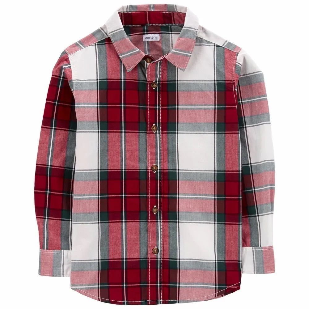 Carter’s Boys Kids Long Sleeve Festive Plaid Button Front Collared Shirt. 8.